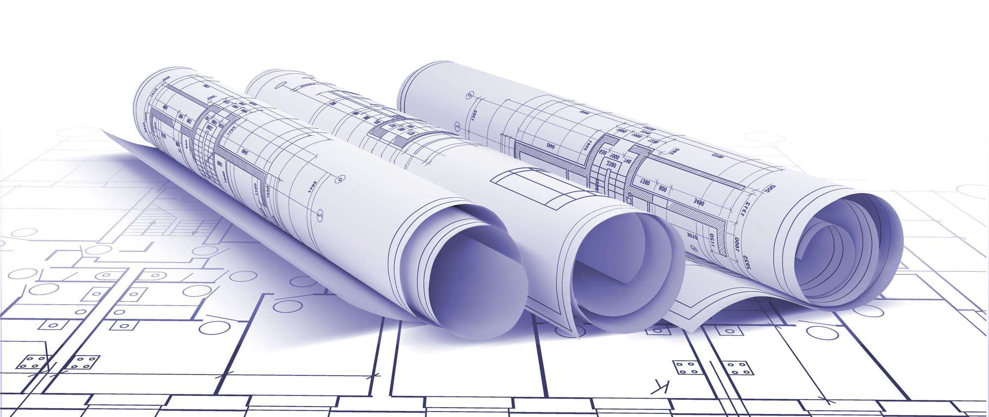Rolls of paper with architectural project drawings. Vector illustration.